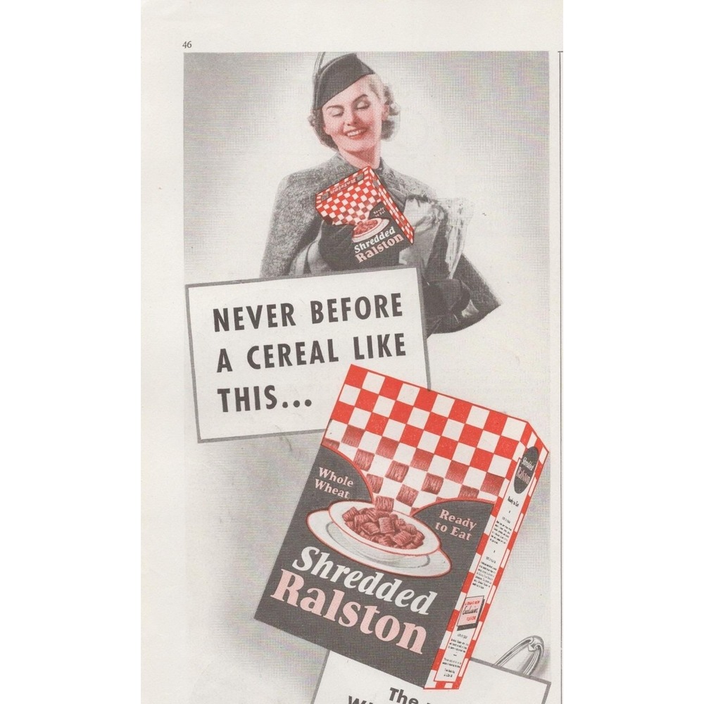 Vintage 1938 Shredded Ralston Cereal Print Ad Pre-WWII Grocery Advertising